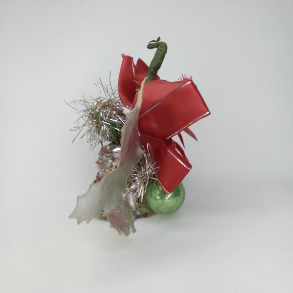 Mid Century Modern Christmas Corsage Poinsettia Bell & Mercury Glass Balls 1950s - Picture 5 of 9